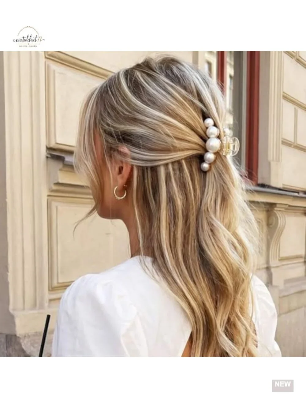 Pearl Claw Clips for Thin Hair - 3 Pack Acrylic Hair Accessories